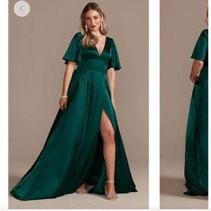 David’s bridal size 12 charmeuse flutter-sleeve a-line bridesmaid dress in Gem